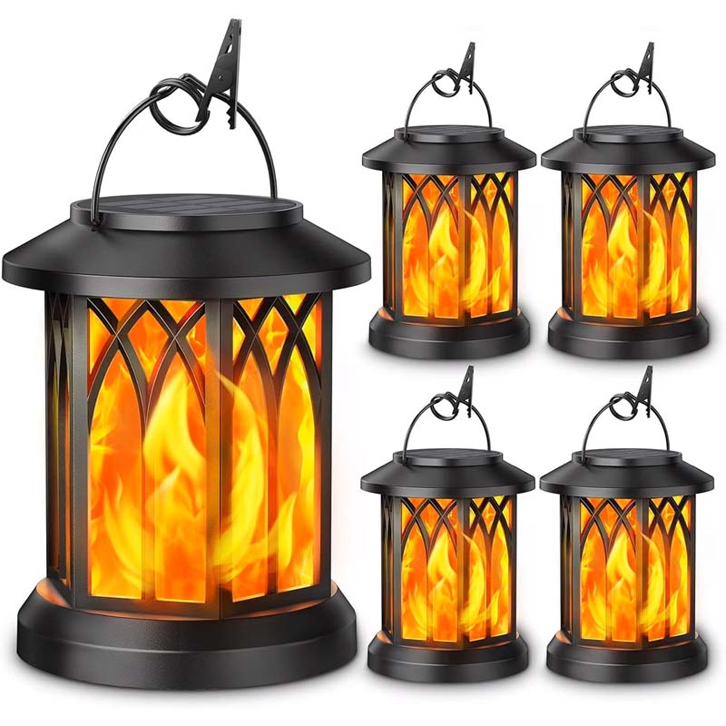 Diigabo 4-Pack Solar Lanterns Outdoor Flickering Flame Waterproof Hanging Lanterns Solar Powered LED for Patio Deck Yard