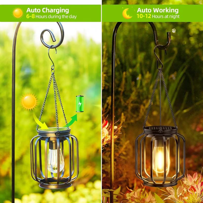 Diigabo 4-Pack Solar Hanging Lanterns Outdoor Metal Waterproof LED Lights with Hook Warm Bright Decorative Lanterns for Yard Garden Patio - Image 2