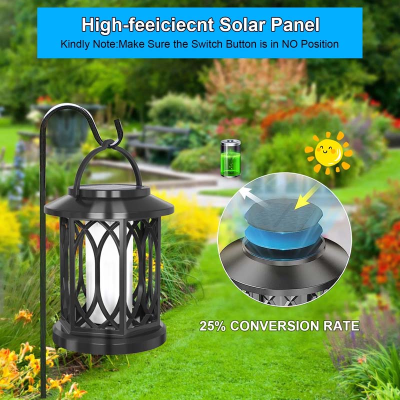 Diigabo 2-Pack Solar Lanterns Outdoor Flickering Flame Waterproof Hanging Lanterns Solar Powered LED for Patio Deck Yard - Image 2
