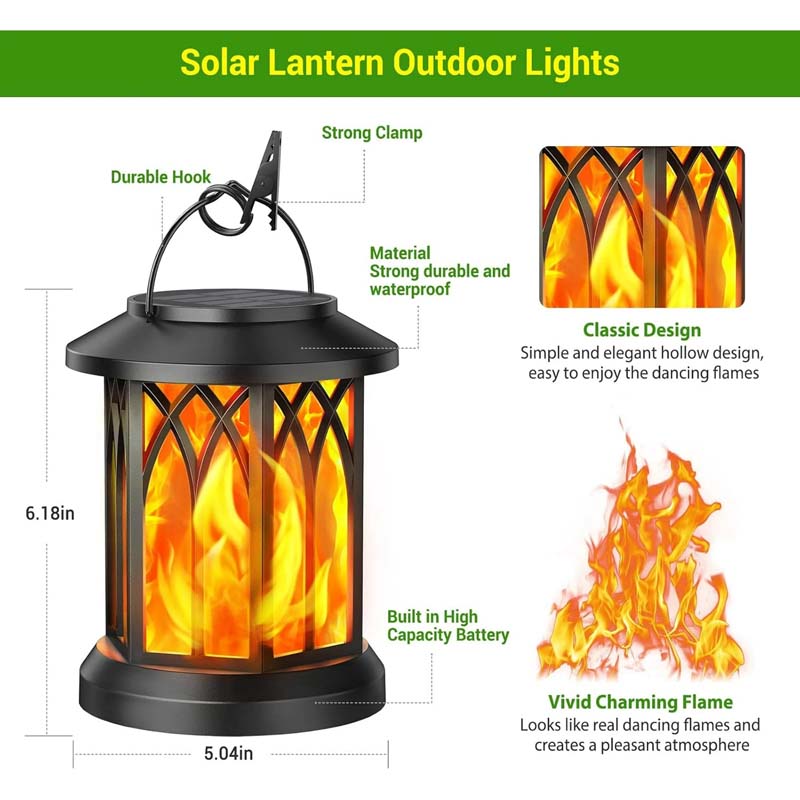 Diigabo 4-Pack Solar Lanterns Outdoor Flickering Flame Waterproof Hanging Lanterns Solar Powered LED for Patio Deck Yard - Image 3