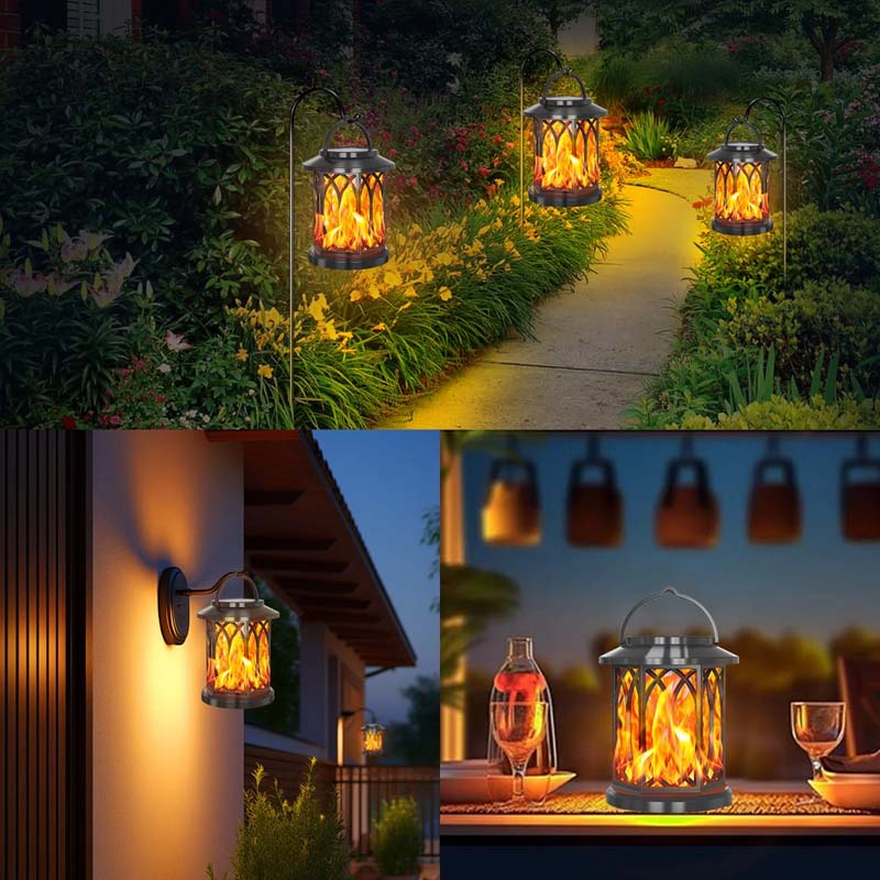 Diigabo 2-Pack Solar Lanterns Outdoor Flickering Flame Waterproof Hanging Lanterns Solar Powered LED for Patio Deck Yard - Image 3