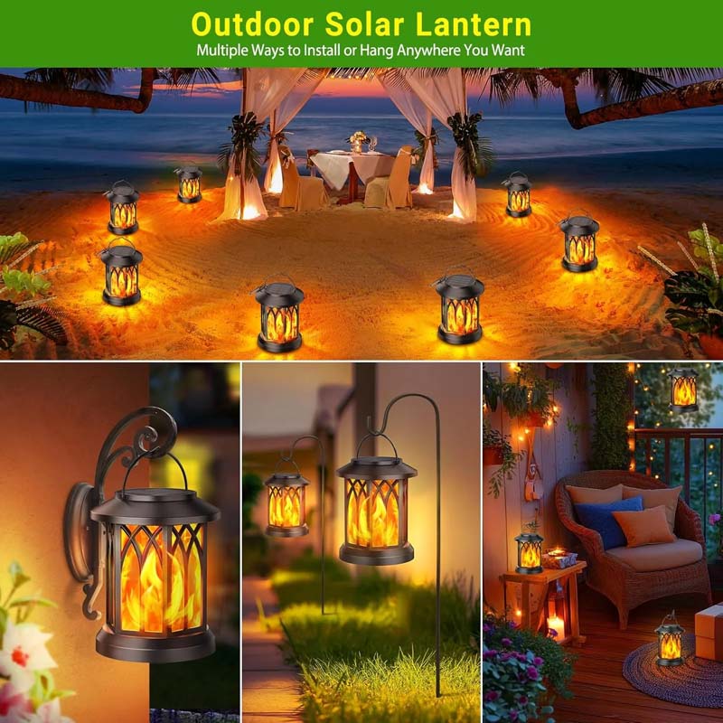 Diigabo 4-Pack Solar Lanterns Outdoor Flickering Flame Waterproof Hanging Lanterns Solar Powered LED for Patio Deck Yard - Image 4