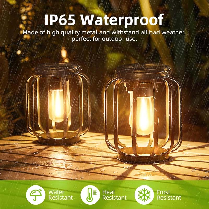 Diigabo 4-Pack Solar Hanging Lanterns Outdoor Metal Waterproof LED Lights with Hook Warm Bright Decorative Lanterns for Yard Garden Patio - Image 4