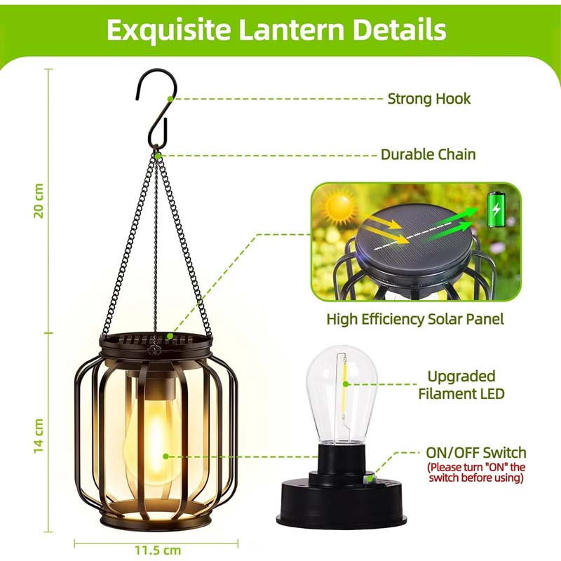 Diigabo 4-Pack Solar Hanging Lanterns Outdoor Metal Waterproof LED Lights with Hook Warm Bright Decorative Lanterns for Yard Garden Patio - Image 5