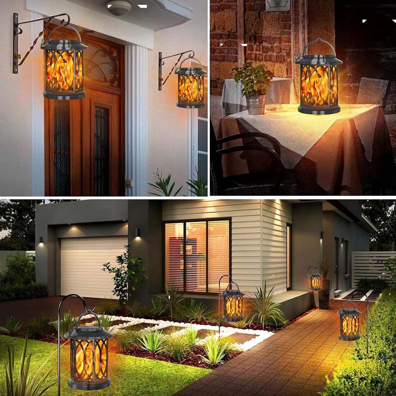Diigabo 2-Pack Solar Lanterns Outdoor Flickering Flame Waterproof Hanging Lanterns Solar Powered LED for Patio Deck Yard - Image 5