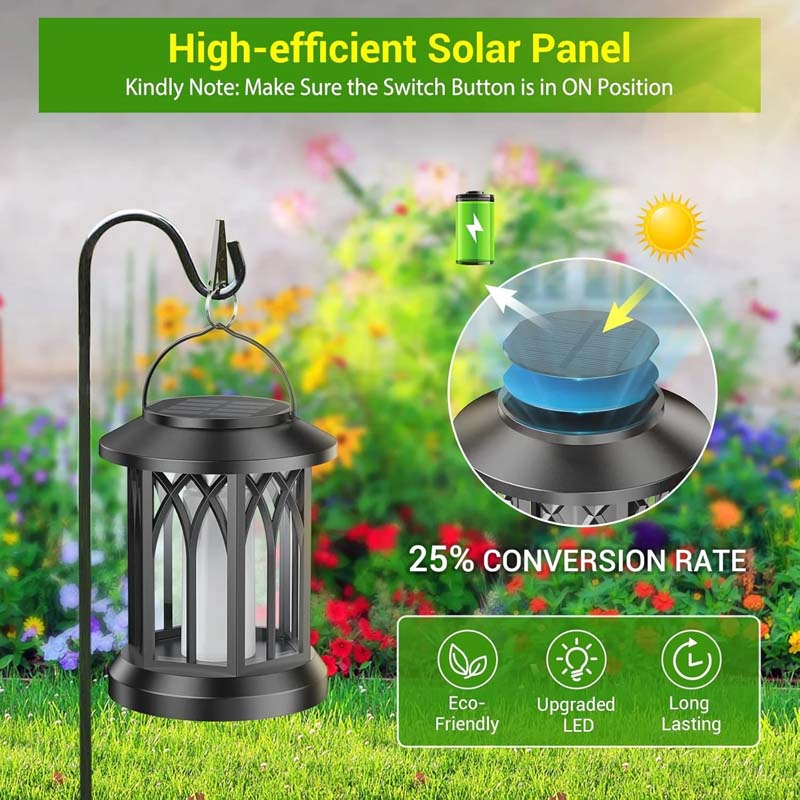 Diigabo 4-Pack Solar Lanterns Outdoor Flickering Flame Waterproof Hanging Lanterns Solar Powered LED for Patio Deck Yard - Image 6