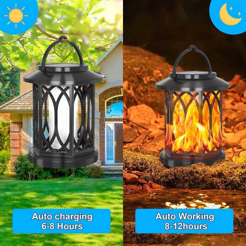 Diigabo 2-Pack Solar Lanterns Outdoor Flickering Flame Waterproof Hanging Lanterns Solar Powered LED for Patio Deck Yard - Image 6