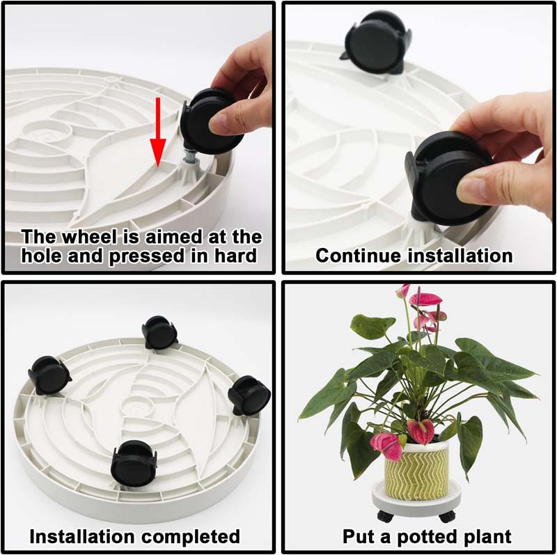 Diigabo 2 Pack 14 Inch Round Plant Caddy with 4 Wheels, Heavy Duty Rolling Plant Stand, Wheeled Planter Saucer Tray Trolley for Planter Pot Indoor Outdoor, White - Image 5
