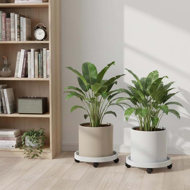 Diigabo 2 Pack 14 Inch Round Plant Caddy with 4 Wheels, Heavy Duty Rolling Plant Stand, Wheeled Planter Saucer Tray Trolley for Planter Pot Indoor Outdoor, White - Image 2