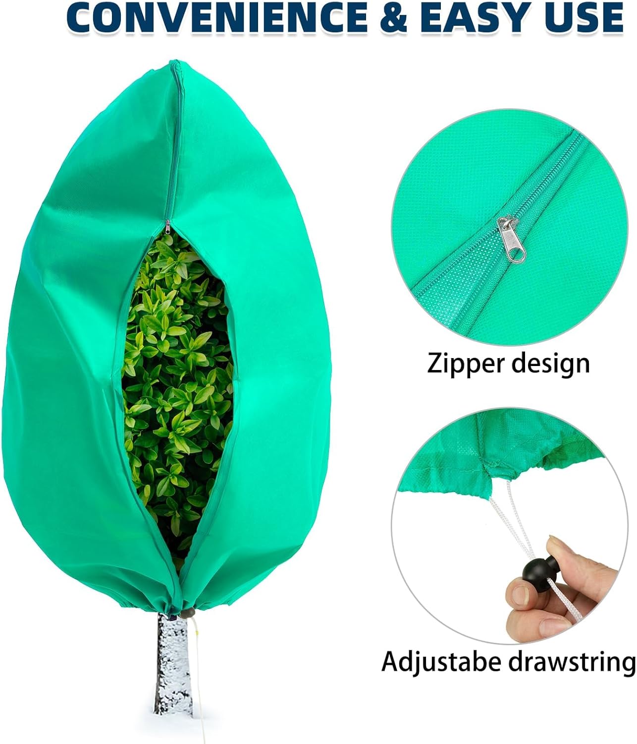 Diigabo 4-Pack Plant Covers Freeze Protection (32" x 48") Zipper Drawstring Reusable Shrub Covers for Frost Winter Cold Weather - Image 6