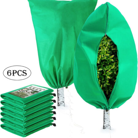Diigabo 6-Pack Plant Covers Freeze Protection (32" x 48") Zipper Drawstring Reusable Shrub Covers for Frost Winter Cold Weather