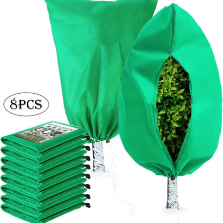Diigabo 8-Pack Plant Covers Freeze Protection (32" x 48") Zipper Drawstring Reusable Shrub Covers for Frost Winter Cold Weather