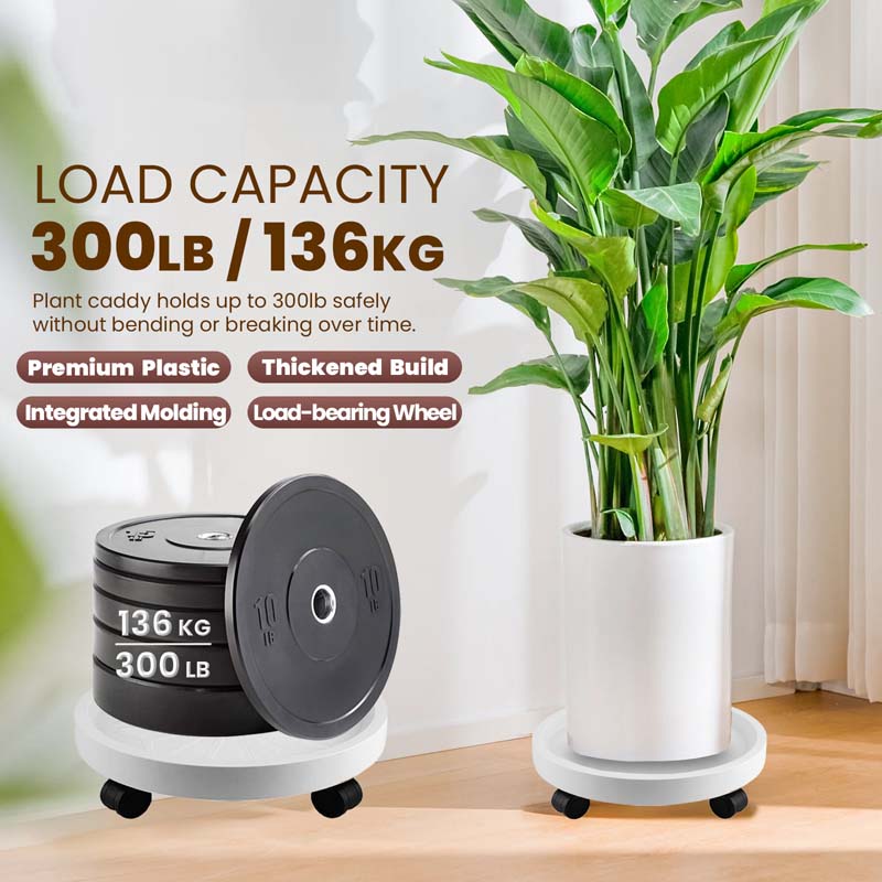 Diigabo 2 Pack 14 Inch Round Plant Caddy with 4 Wheels, Heavy Duty Rolling Plant Stand, Wheeled Planter Saucer Tray Trolley for Planter Pot Indoor Outdoor, White - Image 6