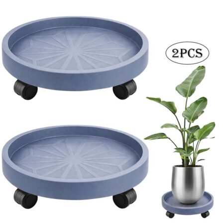 Diigabo 2 Pack 14 Inch Round Plant Caddy with 4 Wheels, Heavy Duty Rolling Plant Stand, Wheeled Planter Saucer Tray Trolley for Planter Pot Indoor Outdoor, Gray