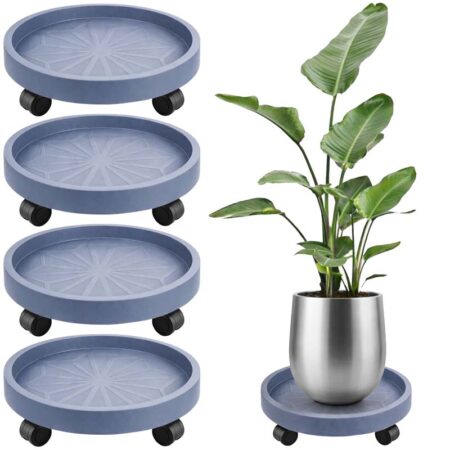 Diigabo 4 Pack 14 Inch Round Plant Caddy with 4 Wheels, Heavy Duty Rolling Plant Stand, Wheeled Planter Saucer Tray Trolley for Planter Pot Indoor Outdoor, Gray