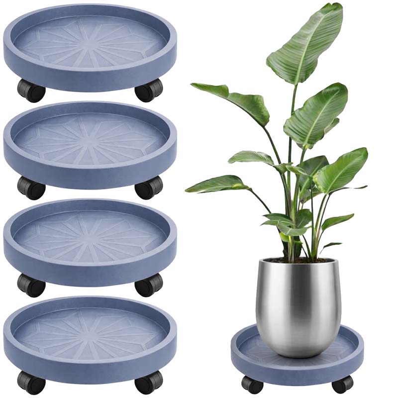 Diigabo 4 Pack 14 Inch Round Plant Caddy with 4 Wheels, Heavy Duty Rolling Plant Stand, Wheeled Planter Saucer Tray Trolley for Planter Pot Indoor Outdoor, Gray