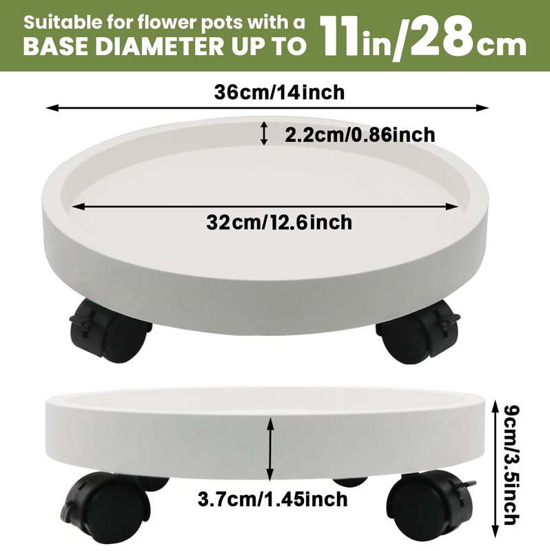 Diigabo 2 Pack 14 Inch Round Plant Caddy with 4 Wheels, Heavy Duty Rolling Plant Stand, Wheeled Planter Saucer Tray Trolley for Planter Pot Indoor Outdoor, White - Image 7