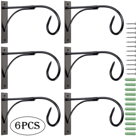 Diigabo 6 Pack Plant Hanging Bracket, 11 inch Wall Mount Plant Hanger Outdoor Indoor, Decorative Hanging Plant Bracket Hooks